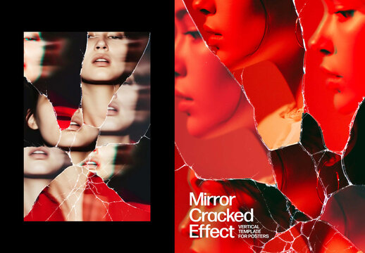 Vertical Cracked Glass Photo Effect For Poster And Print Design