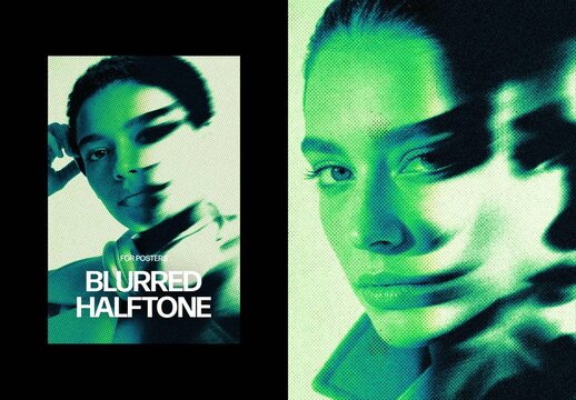Vertical Blurred Halftone Photo Effect For Poster And Print Design