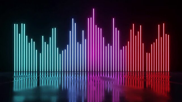Abstract digital sound wave visualization, colorful music spectrum animation on black background