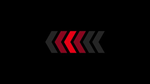 Digital neon red swipe left directional pointer on the black screen. 4k motion graphics 25fps