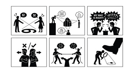 Obraz premium Vector Illustration Of Conflicting Ideas And Stubbornness Black And White