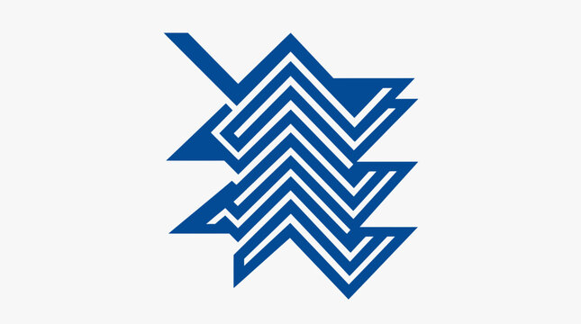 Abstract blue zigzag lightning bolt design.