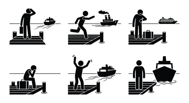 Silhouette series depicting people and ocean liners vector illustration
