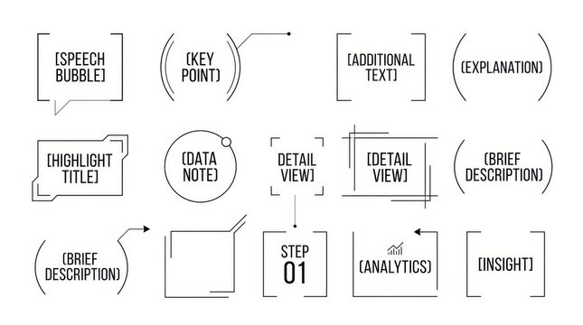 Collection of futuristic ui callout boxes and hud elements for infographic design isolated on white background
