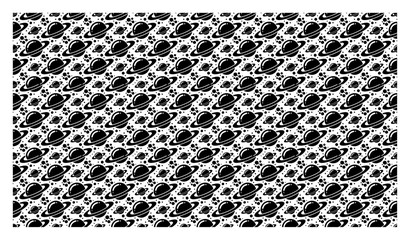 Saturn planet space pattern with celestial stars and dots in seamless monochrome vector style © Tomas