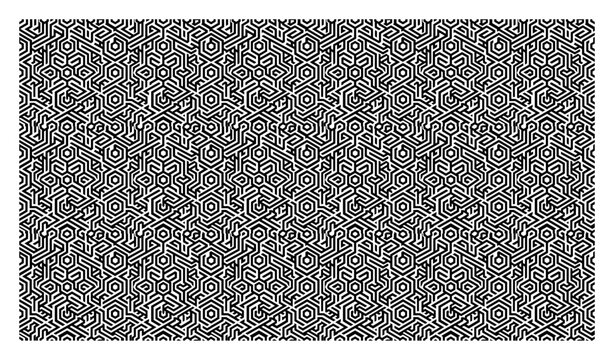 Hexagonal maze pattern with complex interlocking geometric lines in technical style