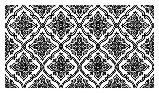 Damask floral pattern with ornate symmetry and vintage lattice design