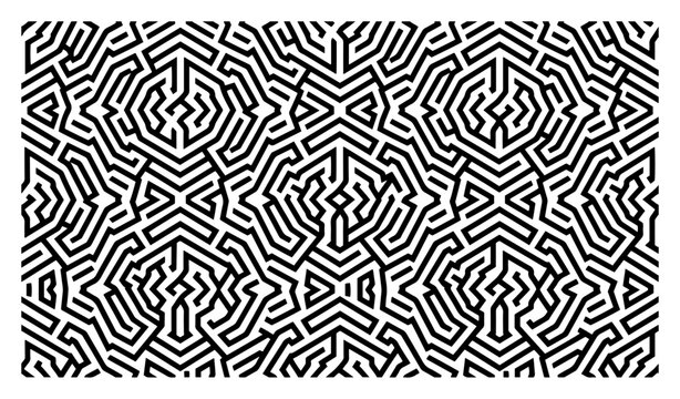 Geometric maze pattern with interlocking angular lines in circuit style