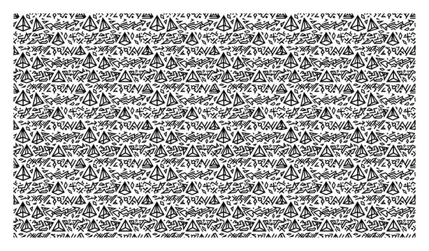 Geometric triangle pyramid pattern with sketchy hand drawn elements in black and white style