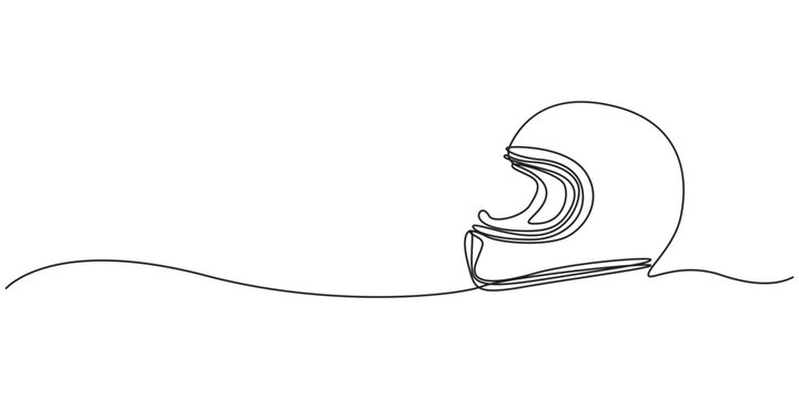 Continuous line drawing representing a motorcycle helmet. Sport Helmet Black Stroke Linear Icon. Continuous line vintage helmet line art vector illustration with background editable stroke.