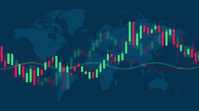 Financial market data animation with world map