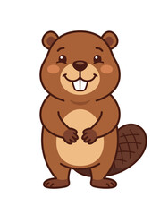 Obraz premium Cute Cartoon Beaver Character Standing on White Background