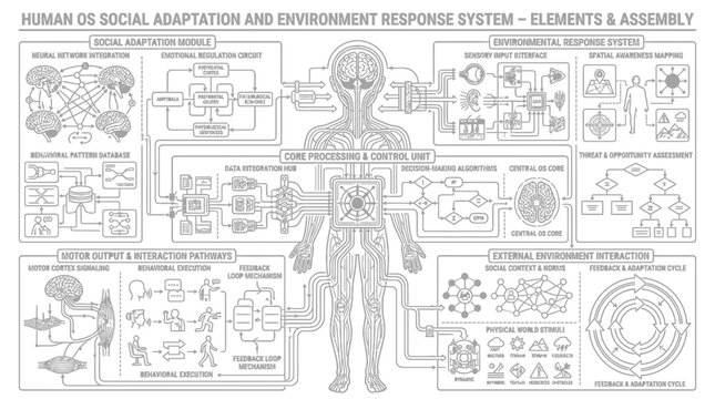 Human OS social adaptation and environment response schematic.
