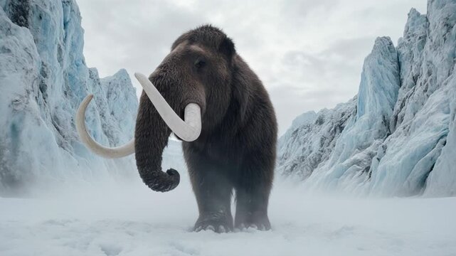 brown bear walking in snowy mountain landscape