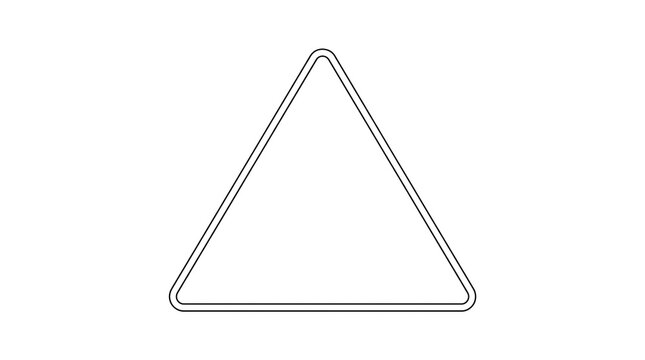 Minimalist triangle outline icon, geometric black and white triangular frame, simple linear warning sign border for graphic design isolated PNG with Transparent Background