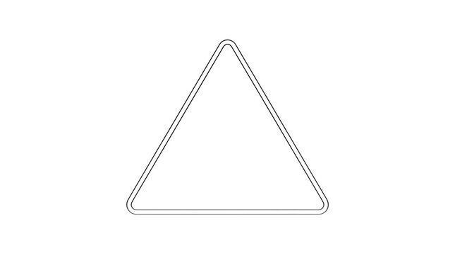 Minimalist triangle outline icon, simple geometric black line shape, blank triangular frame for graphic design and branding projects isolated PNG with Transparent Background