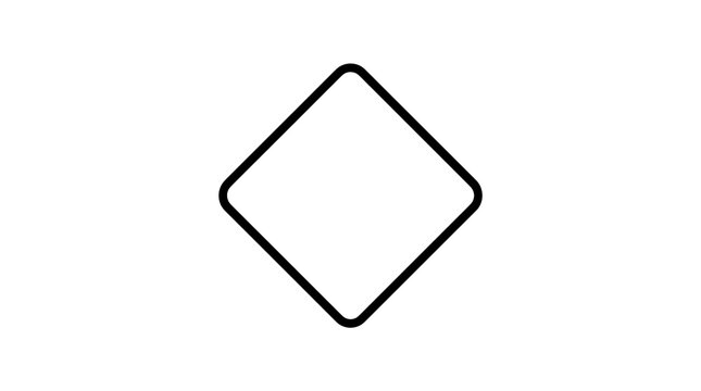 Minimalist black diamond outline icon, geometric rhombus shape with rounded corners, simple linear graphic element for web design and branding isolated PNG with Transparent Background