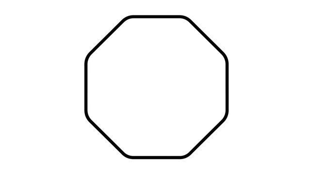 Minimalist black octagon outline, geometric eight sided polygon shape, simple linear octagonal frame for graphic design and branding isolated PNG with Transparent Background