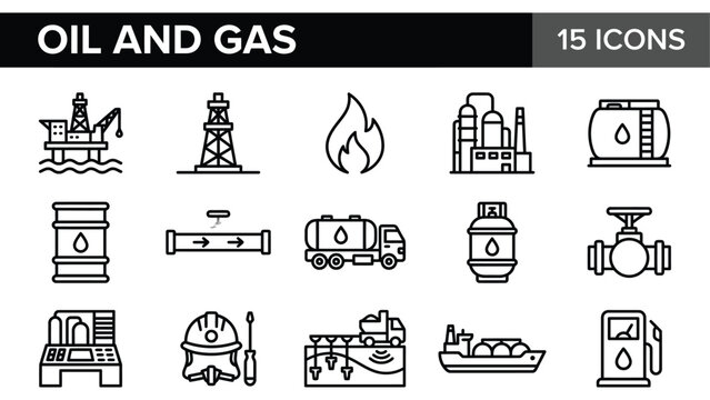 Oil and Gas Industry Icons: Extraction, Transportation, and Refining
