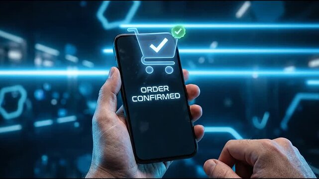 Smartphone screen displaying order confirmed notification and cart icon