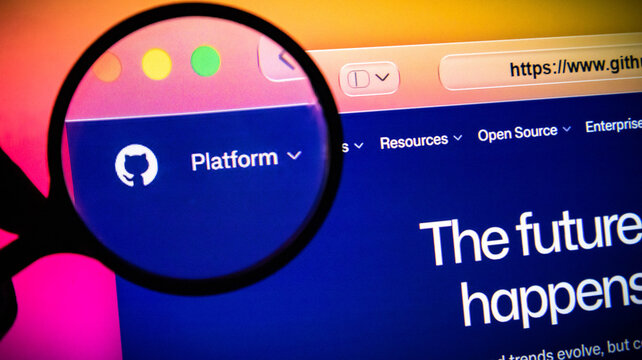 Closeup of the github website homepage on a computer screen