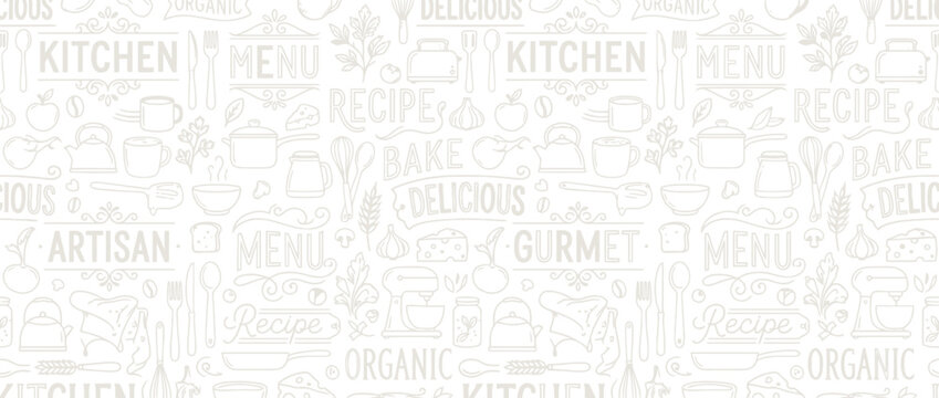 Kitchen cooking and baking typography pattern