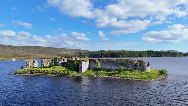 Historic Lochindorb Castle, a 13th Century Stone Fortress Surrounded by the Waters of Lochindorb in Scotland
