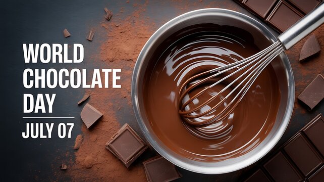 World chocolate day celebration melted chocolate and gourmet squares