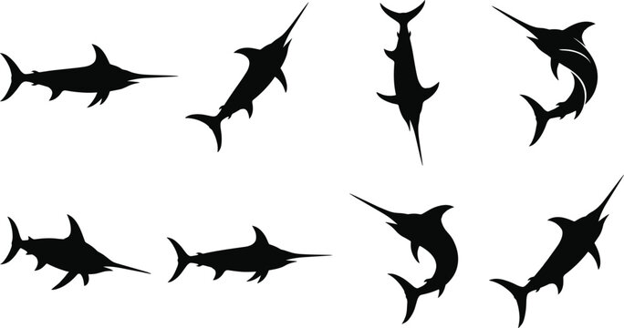 Billfish Silhouette Collection Featuring Marlin and Swordfish Ocean Predator Vector Design Set