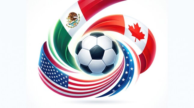 North american soccer unity usa mexico and canada flags with football