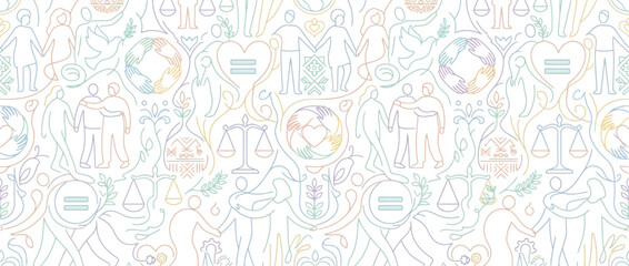 Naklejka premium Social equality and human rights line art pattern.