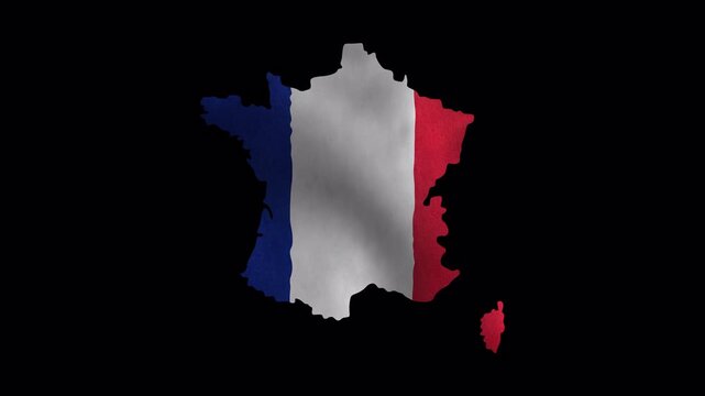 France Flag Map Waving in the Wind on Transparent Background Seamless Loop Animation 4K