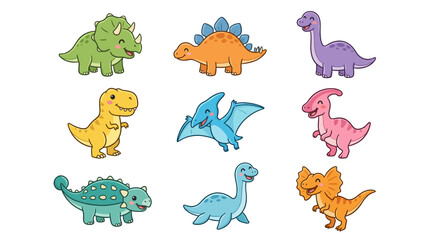Obraz premium Set of cute cartoon dinosaurs illustration for children.