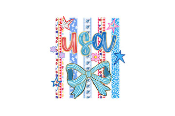 Obraz premium USA Preppy Stripe Coquette Bow Sublimation Design