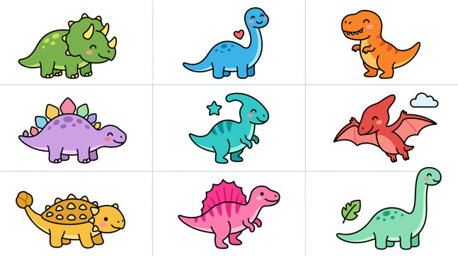 Set of cute cartoon dinosaurs for kids collection.