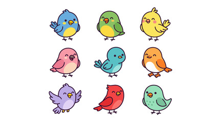 Naklejka premium Set of cute colorful cartoon birds collection for children illustration.