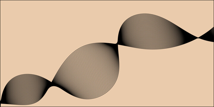 Abstract beige background with overlapping black concave curved gradient shapes forming smooth symmetrical modern minimal artistic composition design