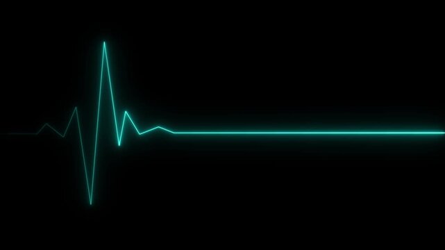 Neon heart rate monitor electrocardiogram (ECG), heartbeat looping 4K animation, black background.