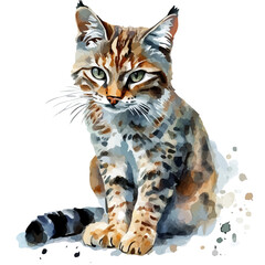 watercolor of Wildcat graphic, isolated on a white background. © soltrex