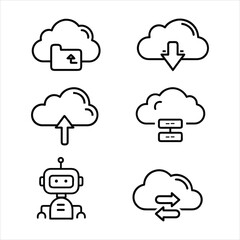 Fototapeta premium Set of cloud computing and AI robotic automation line icons with computing