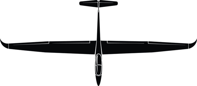 Glider sailplane silhouette in cad drawing flat vector illustration with top view for aviation sports aerospace design 