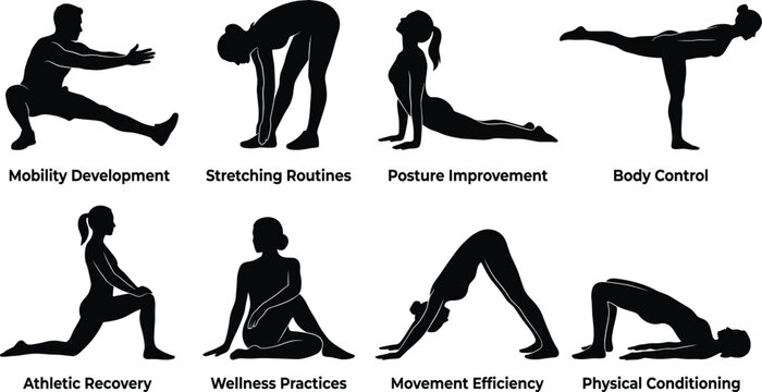 Fitness Mobility and Stretching Silhouette Collection Featuring Flexibility Recovery Wellness and Body Control