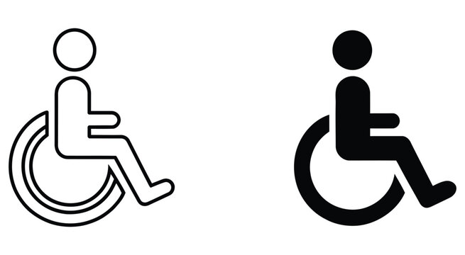 Accessible icon set with wheelchair access symbols, disability signs, handicapped accessibility graphics, barrier free entrance icons, and inclusive navigation elements, vector, designs
