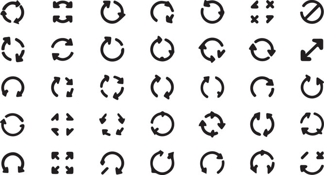 Set of circular arrow icons refresh reload and sync symbols for user interface design