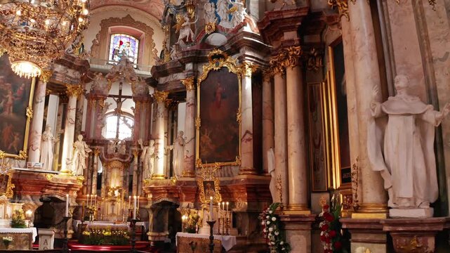 Vilnius, Lithuania - July 5, 2026: Aerial view of the interior of the Dominican Church of the Holy Spirit