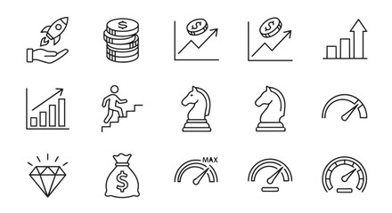 Fototapeta premium Business growth and financial success hand drawn sketch icons with business financial strategy