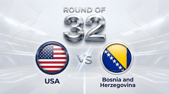 Round of 32 match graphic between usa and bosnia and herzegovina