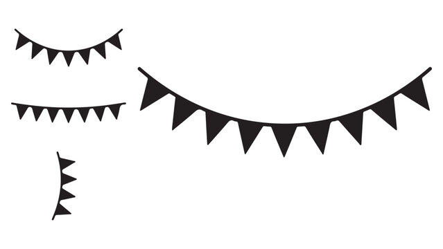 Creative triangular pennant bunting decorations in various lengths on transparent background for event design