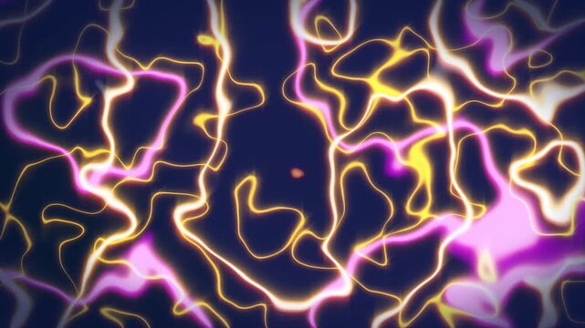 Neon lines abstract looping background, curved lines mimic topographic terrain on gradient background with colorful contour lines movement for digital tech and map presentation 4K
