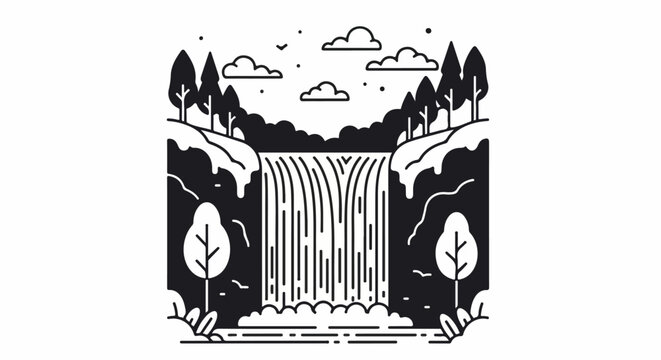 Waterfall pouring down rocky slope.